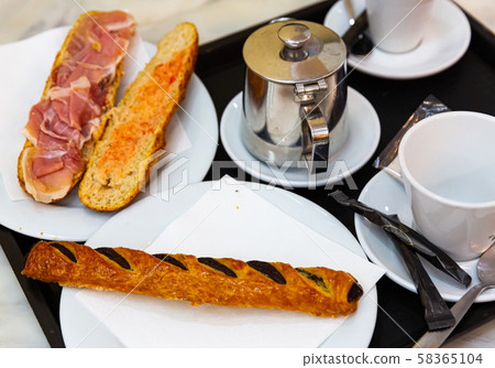European breakfast for two in cafe European breakfast for two in cafe 58365104