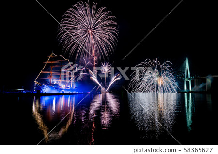 Toyama Prefecture Kaioh Maru Park Toyama Shinko Fireworks Festival Illumination of ships and fireworks Toyama Prefecture Kaioh Maru Park Toyama Shinko Fireworks Festival Illumination of ships and fireworks 58365627
