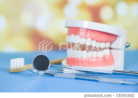 dentist tools with bamboo toothbrush dentures dentist tools with bamboo toothbrush dentures 58365882