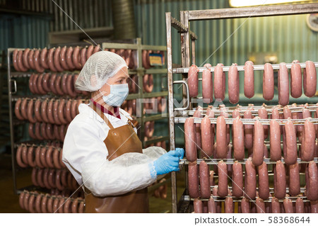 Woman with sausage trolley Woman with sausage trolley 58368644
