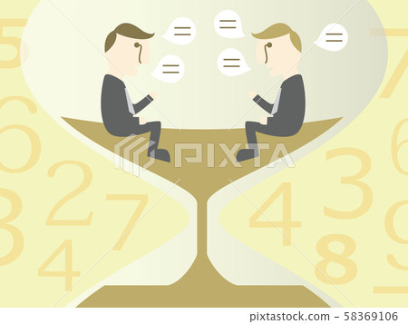 Businessmen discussing with the hourglass for a long time 58369106