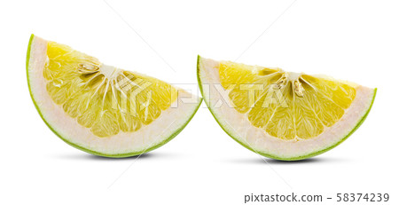 Pomelo citrus fruit with leaves isolated on white background Pomelo citrus fruit with leaves isolated on white background 58374239