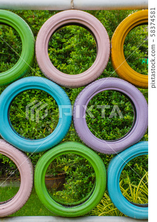 old tires for balance training. old tires for balance training. 58374581