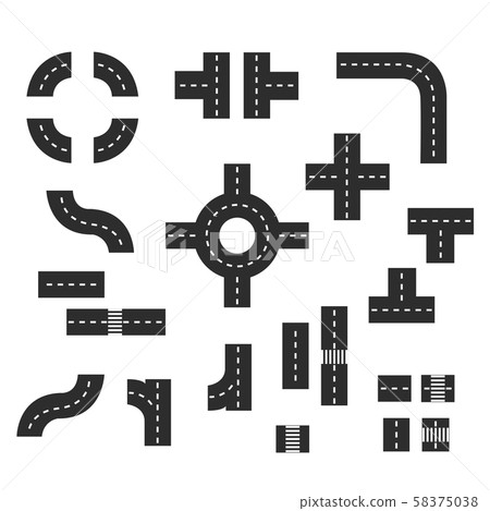 Set of street road,street road elements illustration vector Set of street road,street road elements illustration vector 58375038