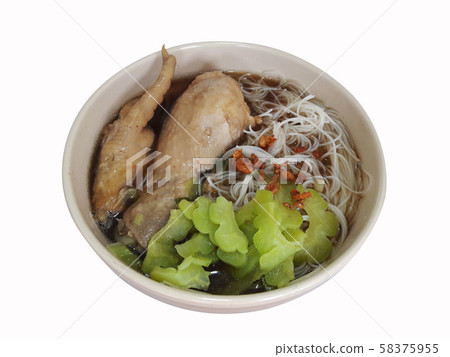 Rice Vermicelli with soy sauce soup and braised Chicken and gourd 58375955