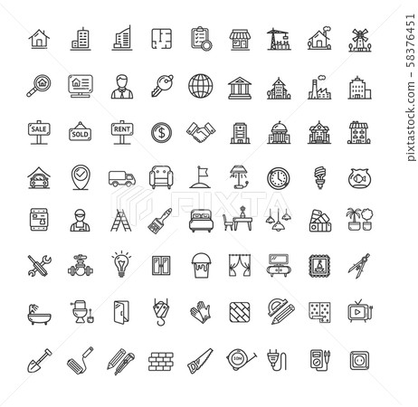 Real Estate Black Thin Line Icon Set. Vector 58376451