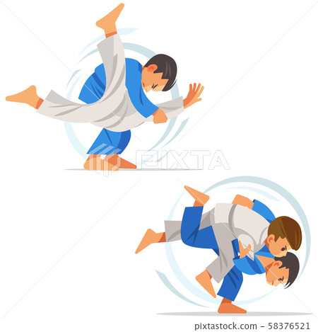 Children are doing high throws judo in judogi. Illustration with different judo Children are doing high throws judo in judogi. Illustration with different judo 58376521