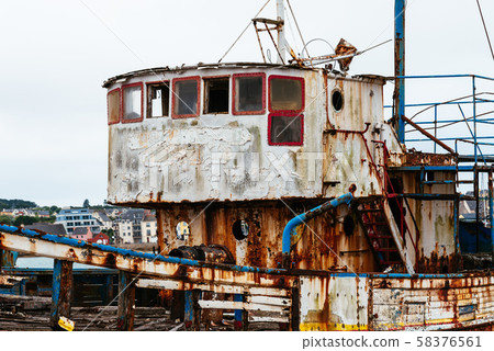 Old shipwreck in boat cemetery in Camaret-sur-mer 58376561