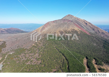 Aerial view of Kirishima mountain range Takachiho peak Aerial view of Kirishima mountain range Takachiho peak 58376580
