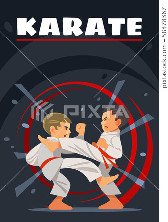 Karate poster. kids sports. Vector illustration of flat, cartoon style. 58378367