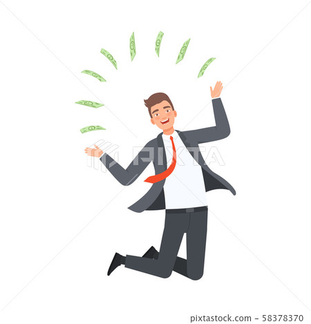 Joyful Businessman Get Money character Illustration Vector 58378370