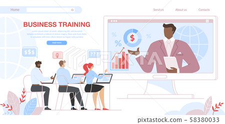Business Training Students Sit at Computer Screen 58380033