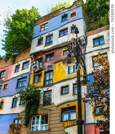 Hundertwasser house in Vienna Austria - modern architecture background. 58380939