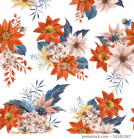 Watercolor floral seamless vector pattern 58381567