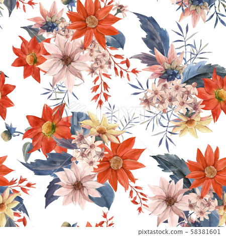 Watercolor floral seamless vector pattern Watercolor floral seamless vector pattern 58381601