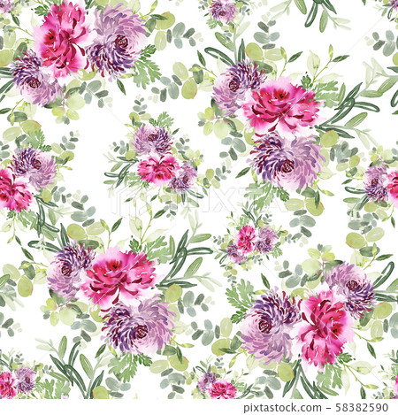 Seamless summer pattern with watercolor flowers 58382590