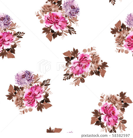 Seamless summer pattern with watercolor flowers 58382597