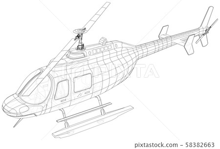 Drawing of helicopter, Vector wireframe concept. Created illustration of 3d. The layers of visible 58382663