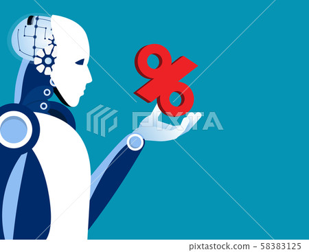 Robot holding percentage. Concept business vector, Robot holding percentage. Concept business vector, 58383125