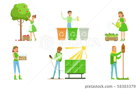 People Taking Part in Environmental Protection Set, Men and Women Sorting and Recycling Waste 58383379