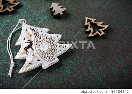 Festive background with wooden christmas tree 58384842