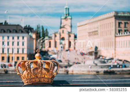 Stockholm, Sweden. Skeppsholmsbron - Skeppsholm Bridge With Its Famous Golden Crown In Stockholm Stockholm, Sweden. Skeppsholmsbron - Skeppsholm Bridge With Its Famous Golden Crown In Stockholm 58385255