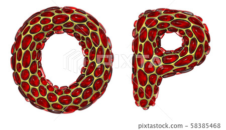 Realistic 3D letters set O, P made of gold shining metal letters. Realistic 3D letters set O, P made of gold shining metal letters. 58385468
