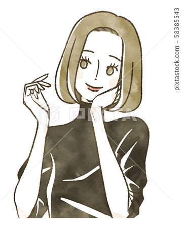 一個戴著麵杖的女人微笑著(正拿著一個對象) 一個戴著麵杖的女人微笑著(正拿著一個對象) 58385543