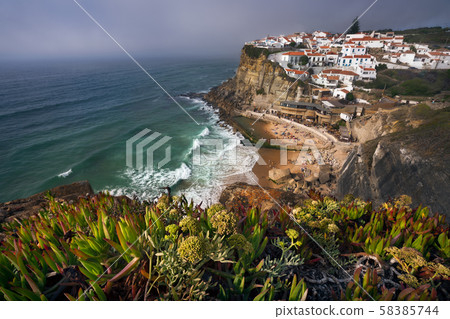Dreamy view of the picturesque village Azenhas do Mar ins sunset light with chalk houses on the edge Dreamy view of the picturesque village Azenhas do Mar ins sunset light with chalk houses on the edge 58385744