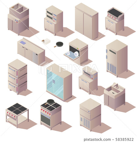 Isometric kitchen restaurant appliances furniture 58385922