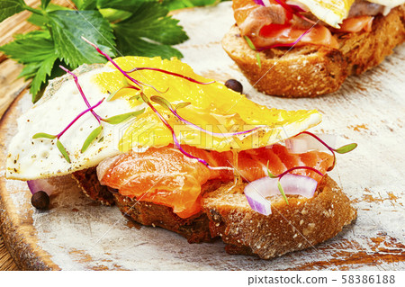Open sandwich with salmon 58386188