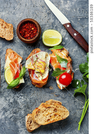 Open sandwich with fish 58386189