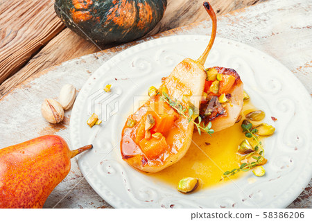 Ripe baked pear with pumpkin Ripe baked pear with pumpkin 58386206