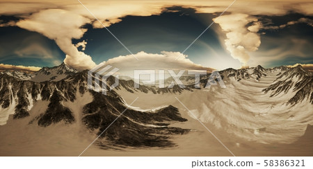 VR 360 Rays of Sunset on the Tops of the Mountains 58386321