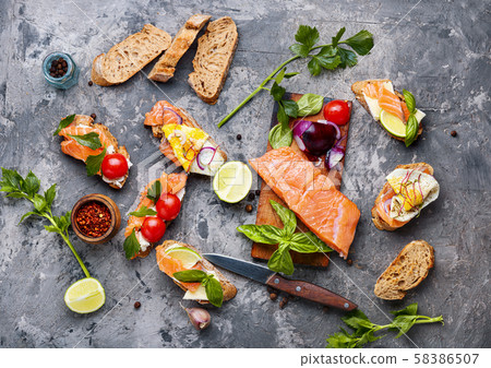 Assorted bruschetta or canape Assorted bruschetta or canape 58386507