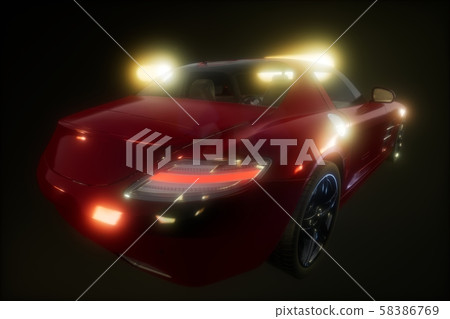 luxury sport car in dark studio with bright lights 58386769