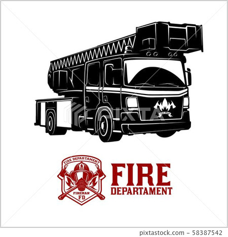 Fire Truck - Fire departament emblem vector illustration and badge. 58387542