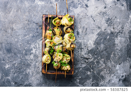 Eggplant with meat on skewers Eggplant with meat on skewers 58387825