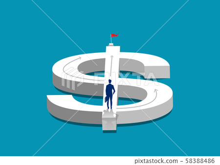 businessman looking for a way to reach the goal on the dollar symbol vector 58388486