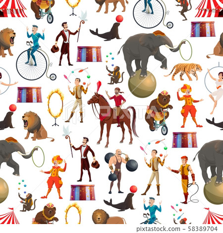 Circus animals and equilibrists seamless pattern - Stock Illustration ...