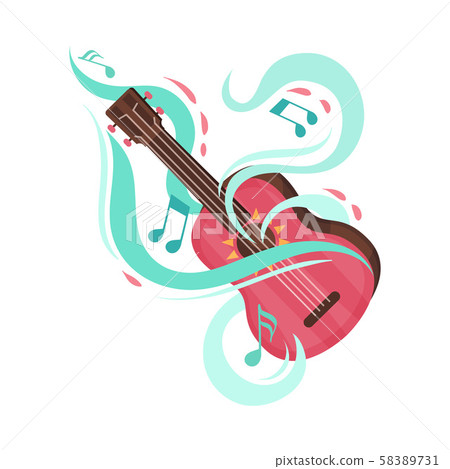 Guitar And Musical Notes Isolated On White Background Illustration Guitar And Musical Notes Isolated On White Background Illustration 58389731