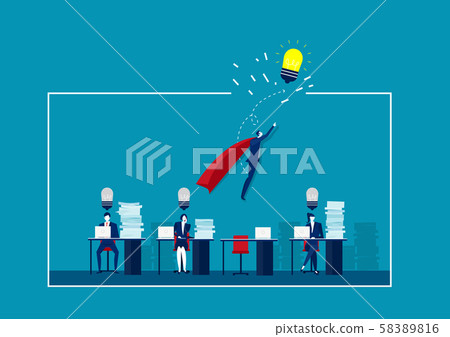 Business Hero escaped from the the white line cage ,hard work on blue background.illustrator vector. Business Hero escaped from the the white line cage ,hard work on blue background.illustrator vector. 58389816