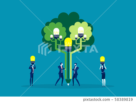 team business man plant idea at tree of idea for green world vector illustration design. 58389819