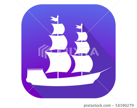 Sailing ship flat icon with long shadow. Columbus Sailing ship flat icon with long shadow. Columbus 58390279