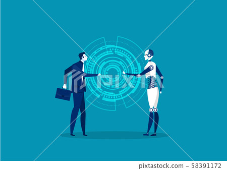 robot and human cooperation on blue background concept,vector illustrator robot and human cooperation on blue background concept,vector illustrator 58391172