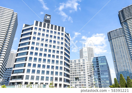 Urban landscape with office buildings and tower apartments 58391221