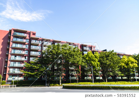 Urban landscape with green and apartment 58391552