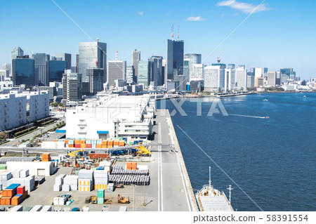 Cityscape with Container-lined Harbors 58391554