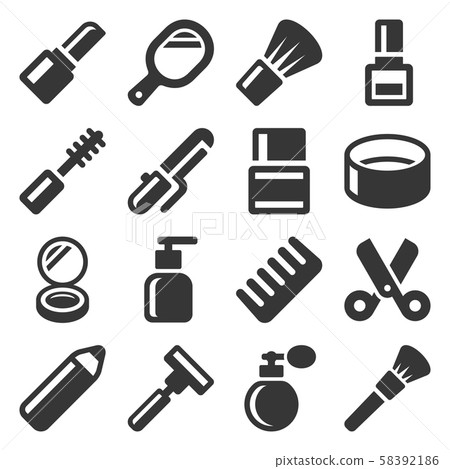 Beauty and Cosmetic Icons Set on White Background. Vector 58392186