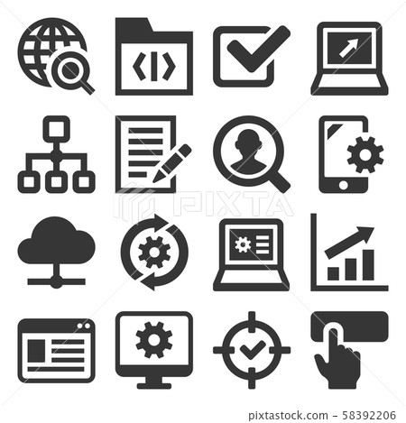 SEO and Internet Icons Set on White Background. Vector 58392206